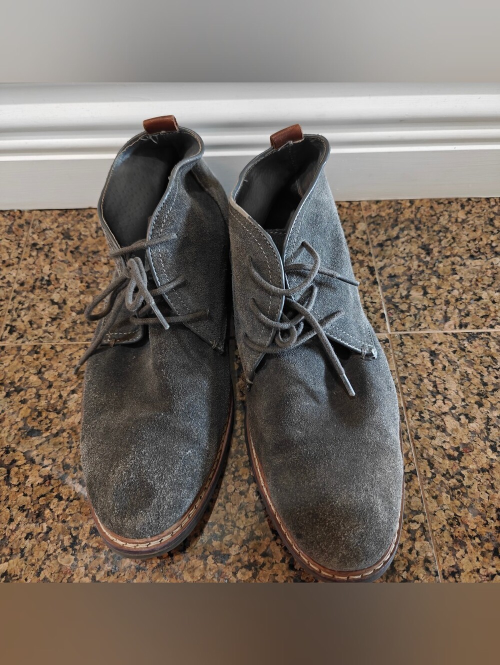 B2 Browns Shoes Mens Grey Suede Chukka Desert Boots Lace Up Leather Trim EU 41 U